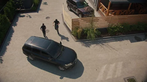 Top View Two Burglars Fail to Break Into Car AI-Powered Vehicle Theft Prevention Stock Footage 291939002