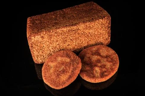 Top view of two cereal flapjacks and rectangular ray bread Foto stock