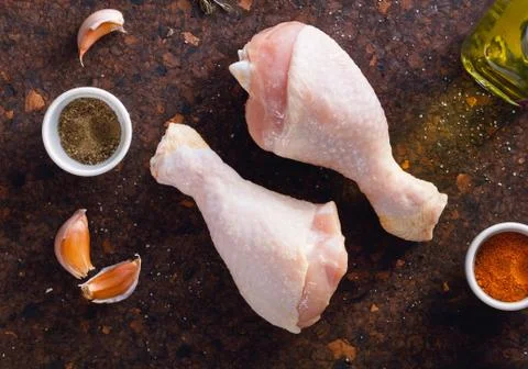 Top view on two chicken raw fresh legs Stock Photos