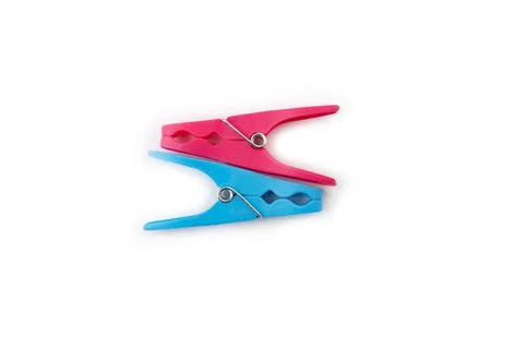 Top view of two different color clothespins isolated on white background Stock Photos