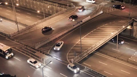 Top view of two-level road junction at downtown of Seoul Stock Footage 85497743