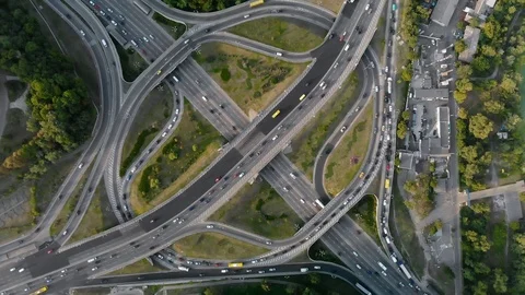 Top view of a two-level road junction. Stock Footage 126626549