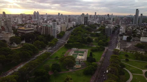 Top view, two parallel highways with different directions, a park Stock-Footage 256016625