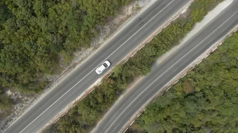 Top view of two roads and a car 4K Stock Footage 207807747