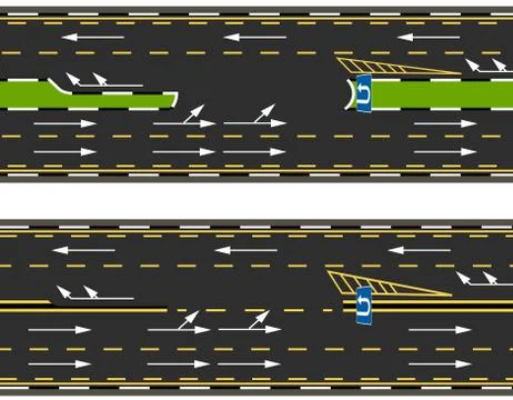 Top view of two types of U-turns on the highway, road, street. Road marking.  Stock Illustration