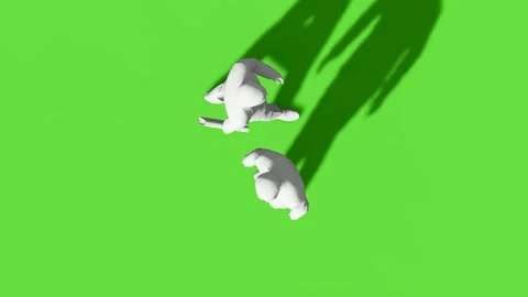 Top View of Two White 3D Figures Walking on Green Screen Video stock 330920287