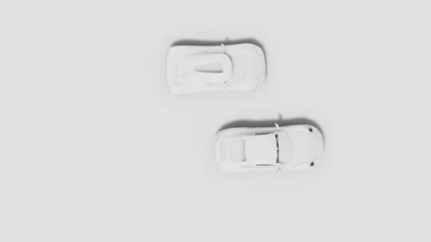 Top View of Two White Toy Cars on Minimalist Background Stock Footage 331049464