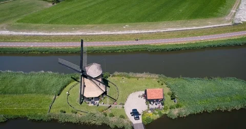 Top View of a Typical Dutch Windmill, Rustenburg, Netherlands (4K Drone Footage) Stock Footage 116096228