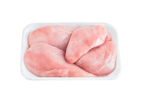 Top View of Uncooked Raw Chicken Breasts, Fillets in a White Foam Container I Stock Photos