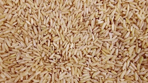 Top view of uncooked whole grain brown rice seeds circle rotation close up Stock Footage 233998221