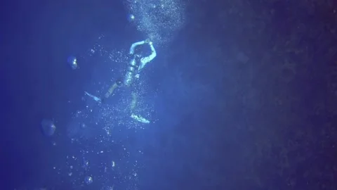 Top view of underwater camera man, who shot the coral reef. Maldives Stockbeeldmateriaal 171318680