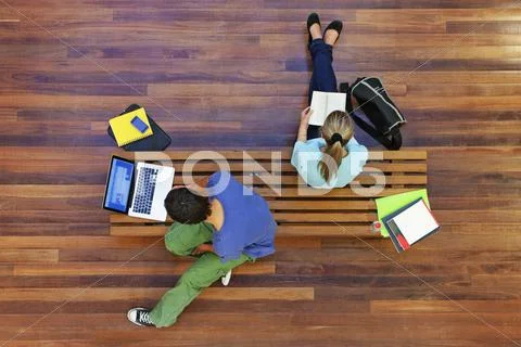 Top View Of University Students Studying