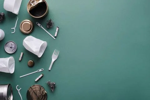 Top view of unsorted garbage containing plastic and cans Stock Photos