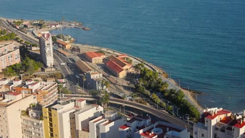 A top view of the urban development of Alicante and the sea Stock Footage 263241091