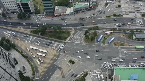 Top view of urban intersection with various  transport facilities in motion Video stock 126613506