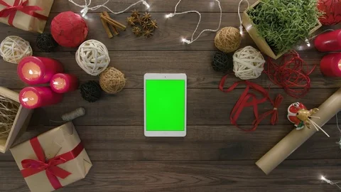 Top View Using Digital Tablet Christmas Gifts Stock Footage 81458497