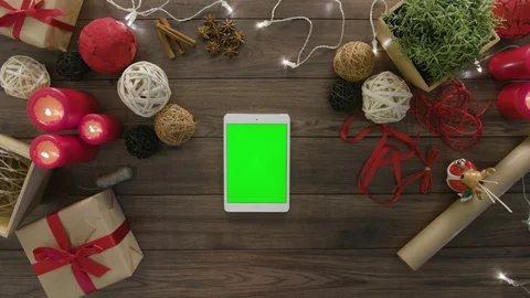 Top View Using Digital Tablet Christmas Gifts Stock Footage 81458958