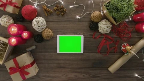 Top View Using Digital Tablet Christmas Gifts Stock Footage 81459705