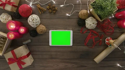 Top View Using Digital Tablet Christmas Gifts Stock Footage 81460018