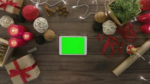 Top View Using Digital Tablet Christmas Gifts Stock Footage 81460194