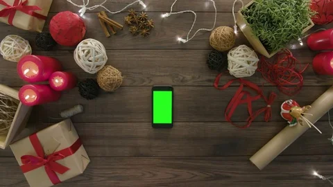 Top View Using Smartphone Christmas Gifts Stock Footage 81451917