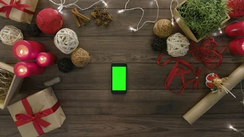 Top View Using Smartphone Christmas Gifts Stock Footage 81453291