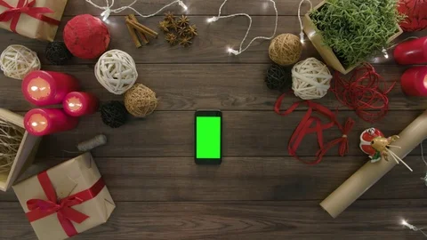 Top View Using Smartphone Christmas Gifts Stock Footage 81455646