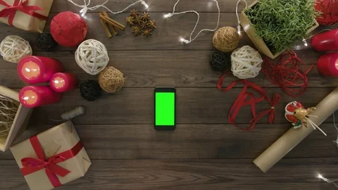 Top View Using Smartphone Christmas Gifts Stock Footage 81456045