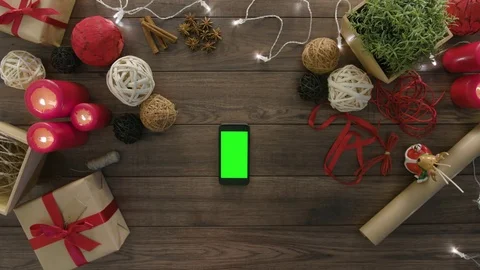 Top View Using Smartphone Christmas Gifts Stock Footage 81456522