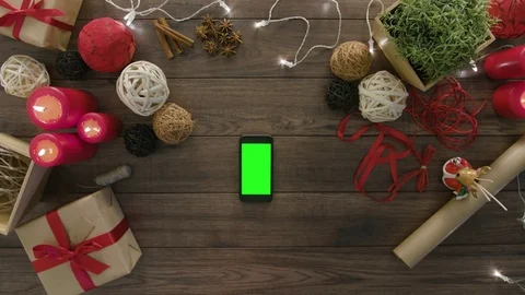 Top View Using Smartphone Christmas Gifts Stock Footage 81456707