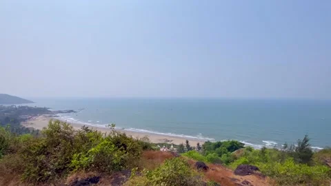 Top view of Vagator Beach from Chapora fort in North Goa, India Stock Footage 209655050