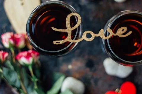 Top view of Valentine's day dinner Stock Photos