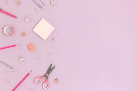 Top view of various stationery. Back to school concept with copy space. Stock Photos