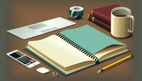 Top view vector business workplace with notebook Stock Illustration