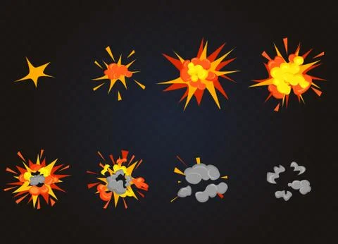 Top view of vector flash explosion effect, bomb boom. Cartoon explosion Stockillustratie