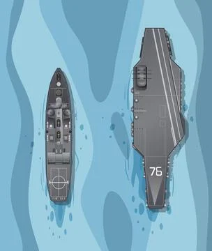 Top View Vector Illustration of Aircraft Carrier and Destroyer Naval Fleet Stock Illustration