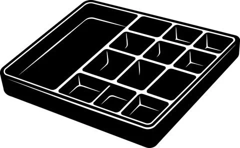 Top View Vector Illustration of a Black Plastic Desk Drawer Organizer Tray イラスト素材