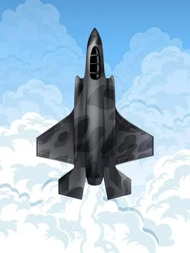 Top View Vector Illustration of a Camouflage Stealth Fighter Jet Stock Illustration