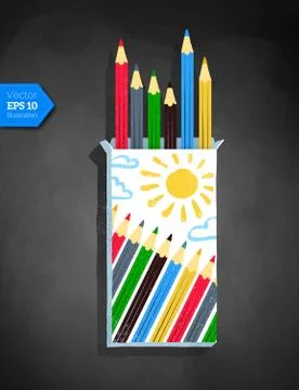 Top view vector illustration of color pencil box Stock Illustration