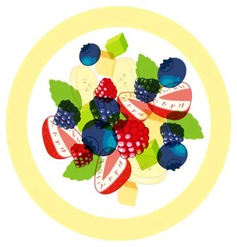 Top View Vector Illustration of Fresh Mixed Berry Fruit Salad Stock Illustration
