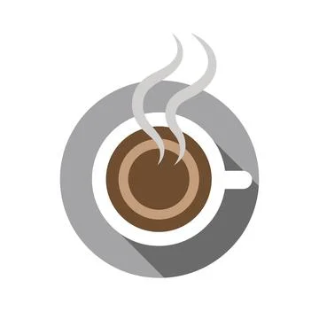 Top View Vector Illustration Of A Hot Coffee Cup Icon With Steam And Shadow.. Stock Illustration
