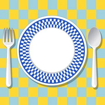 Top View Vector Illustration of Mediterranean Style Plate with Cutlery Illustrazione stock