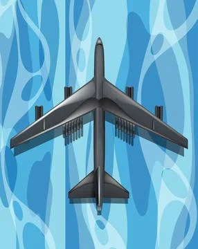 Top View Vector Illustration of a Military Bomber Jet Flying Stock Illustration