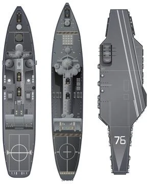 Top View Vector Illustration of Modern Navy Warships and Aircraft Carrier Stock Illustration