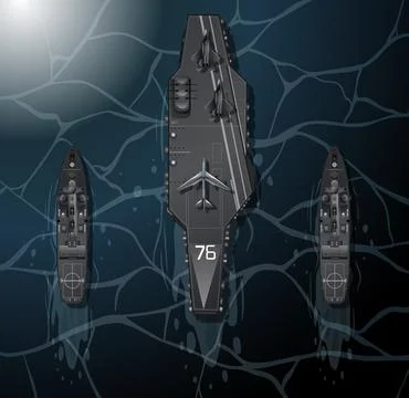 Top View Vector Illustration of Naval Fleet with Aircraft Carrier Stock Illustration