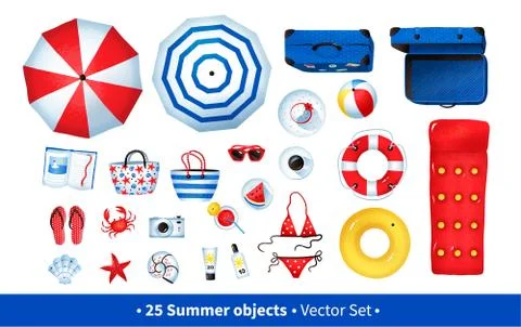 Top view vector illustration set of beach items Stock Illustration