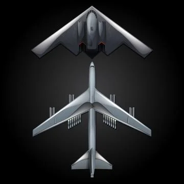 Top View Vector Illustration of Stealth Bomber and Military Aircraft Stock Illustration