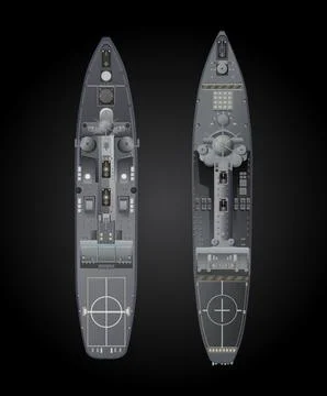 Top View Vector Illustration of Two Modern Navy Warships Stock Illustration