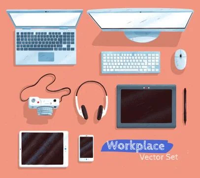 Top view vector illustrations set of gadgets Stock Illustration