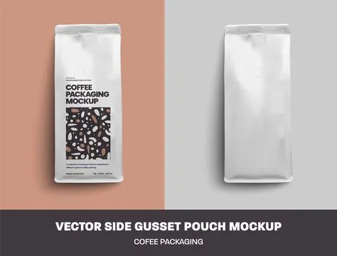 Top View Vector mockup of coffee bag with swallow, white packaging set and .. Stock Illustration